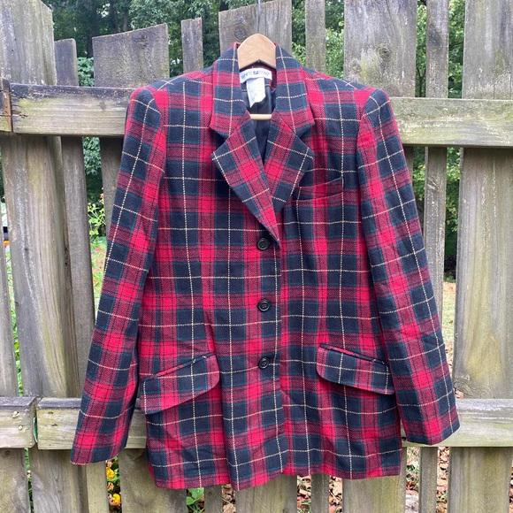 White Stag Womens Blazer Jacket Red Plaid 16W Vintage 70% Wool Holiday Academia - Picture 9 of 9